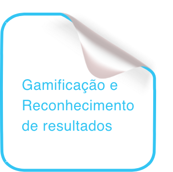 Card no formato de post-it branco com contorno azul. Funcionalidade: Gamificação e Reconhecimento de resultados.